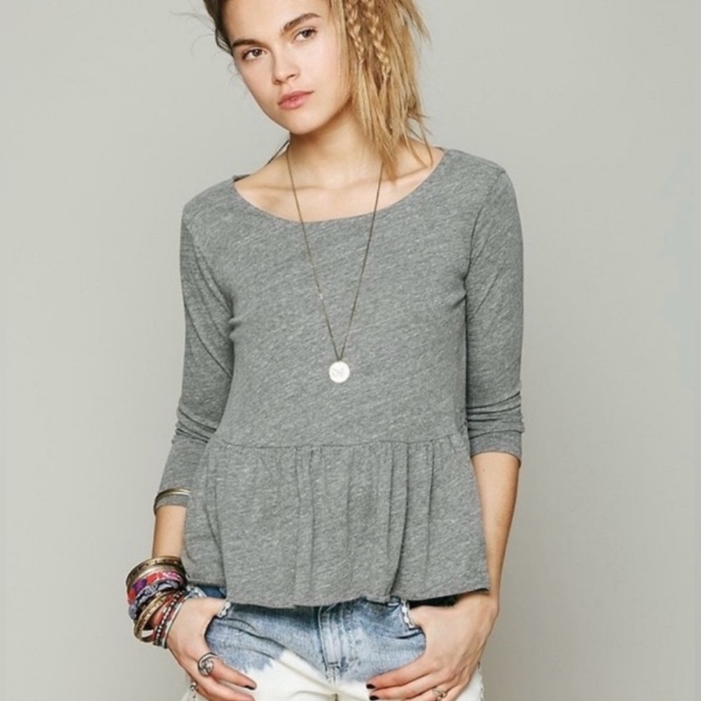 We The Free Gray Peplum Top